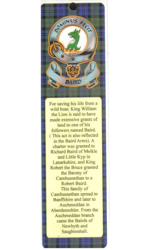 Image 1 of Baird Clan Badge Clan Baird Tartan Laminated Bookmark