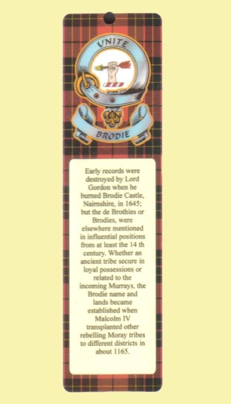 Image 0 of Brodie Clan Badge Clan Brodie Tartan Laminated Bookmark