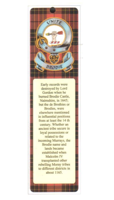 Image 1 of Brodie Clan Badge Clan Brodie Tartan Laminated Bookmark