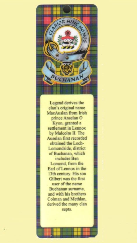 Image 0 of Buchanan Clan Badge Clan Buchanan Tartan Laminated Bookmarks Set of 2