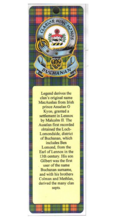 Image 1 of Buchanan Clan Badge Clan Buchanan Tartan Laminated Bookmarks Set of 2