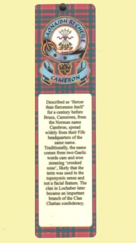 Image 0 of Cameron Clan Badge Clan Cameron Tartan Laminated Bookmark