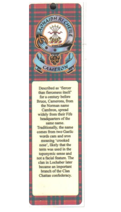 Image 1 of Cameron Clan Badge Clan Cameron Tartan Laminated Bookmarks Set of 2