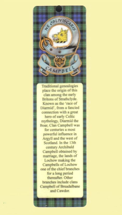 Image 0 of Campbell Clan Badge Clan Campbell Tartan Laminated Bookmarks Set of 2