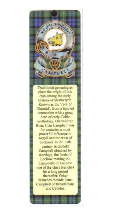 Image 1 of Campbell Clan Badge Clan Campbell Tartan Laminated Bookmark