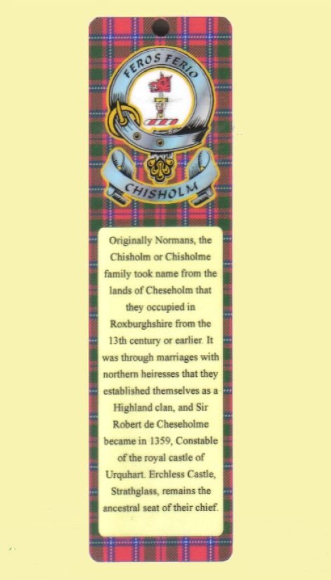 Image 0 of Chisholm Clan Badge Clan Chisholm Tartan Laminated Bookmarks Set of 2