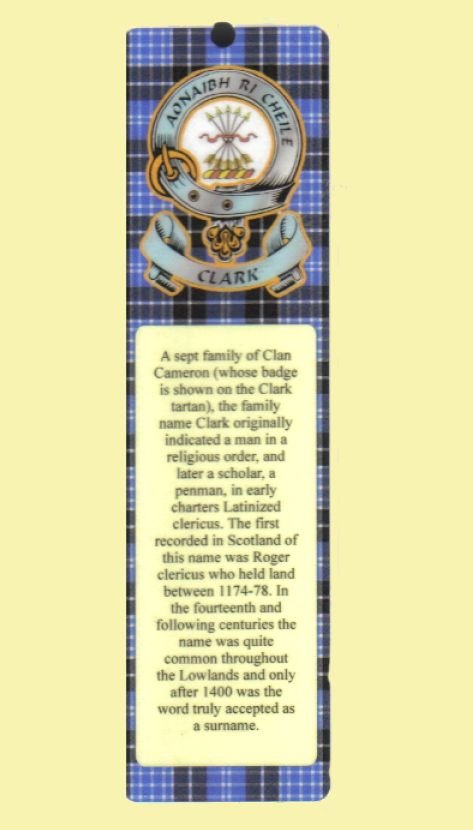 Image 0 of Clark Clan Badge Clan Clark Tartan Laminated Bookmark