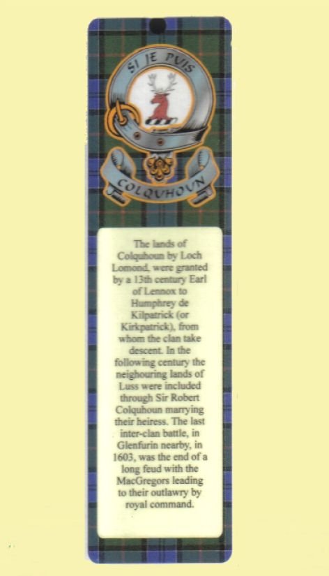Image 0 of Colquhoun Clan Badge Clan Colquhoun Tartan Laminated Bookmarks Set of 2