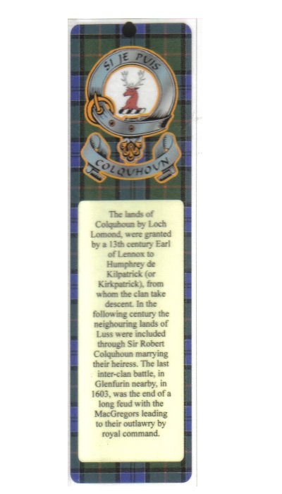 Image 1 of Colquhoun Clan Badge Clan Colquhoun Tartan Laminated Bookmarks Set of 2