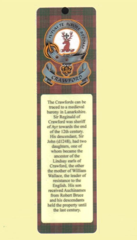 Image 0 of Crawford Clan Badge Clan Crawford Tartan Laminated Bookmark