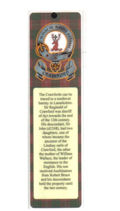 Image 1 of Crawford Clan Badge Clan Crawford Tartan Laminated Bookmarks Set of 2