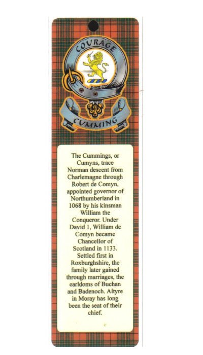 Image 1 of Cumming Clan Badge Clan Cumming Tartan Laminated Bookmark