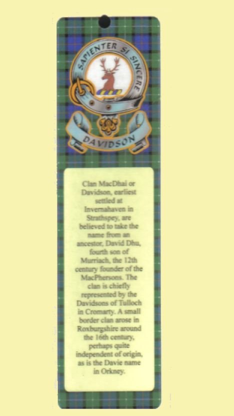 Image 0 of Davidson Clan Badge Clan Davidson Tartan Laminated Bookmarks Set of 2