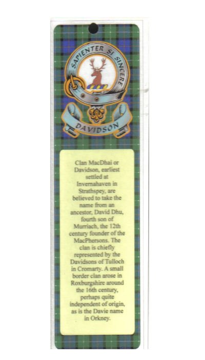Image 1 of Davidson Clan Badge Clan Davidson Tartan Laminated Bookmarks Set of 2