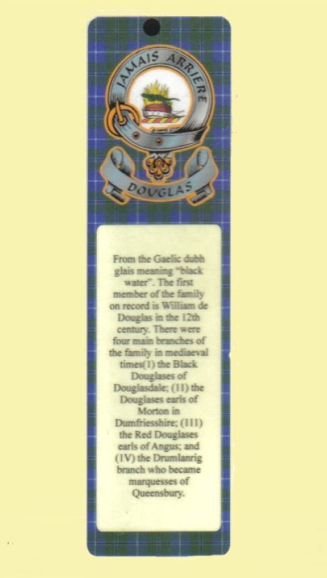 Image 0 of Douglas Clan Badge Clan Douglas Tartan Laminated Bookmarks Set of 2