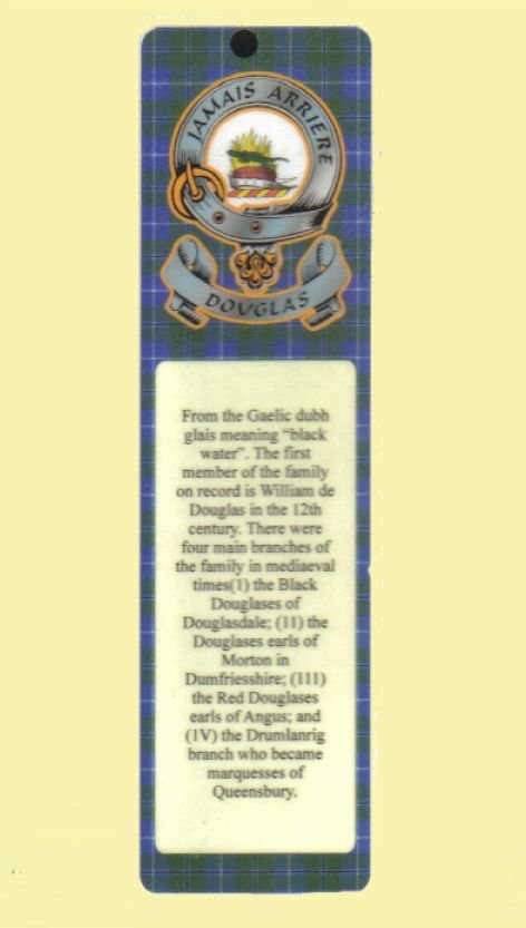 Image 0 of Douglas Clan Badge Clan Douglas Tartan Laminated Bookmark