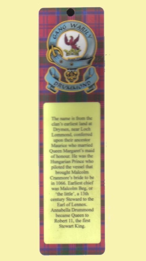 Image 0 of Drummond Clan Badge Clan Drummond Tartan Laminated Bookmarks Set of 2