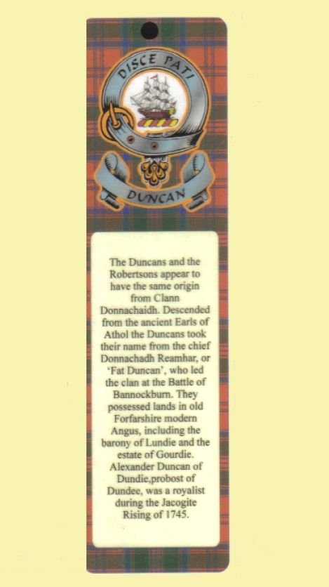 Image 0 of Duncan Clan Badge Clan Duncan Tartan Laminated Bookmarks Set of 2