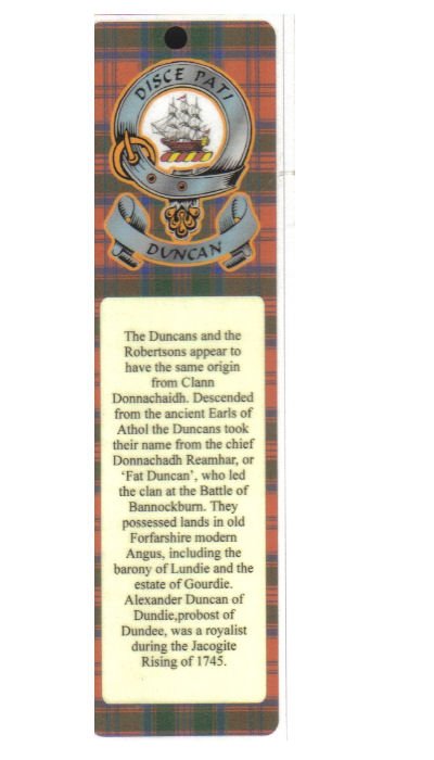 Image 1 of Duncan Clan Badge Clan Duncan Tartan Laminated Bookmark
