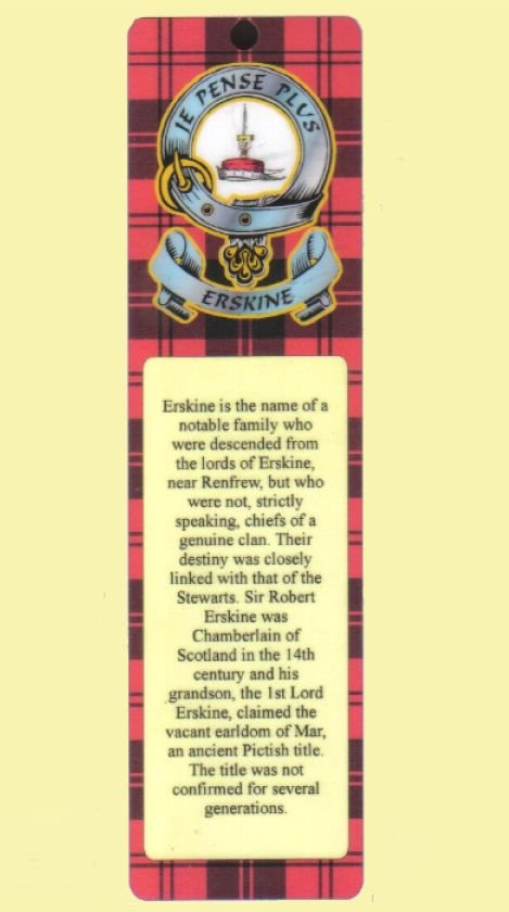 Image 0 of Erskine Clan Badge Clan Erskine Tartan Laminated Bookmark