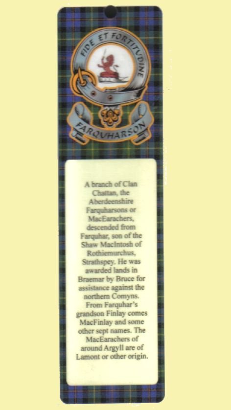 Image 0 of Farquharson Clan Badge Clan Farquharson Tartan Laminated Bookmark