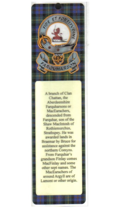 Image 1 of Farquharson Clan Badge Clan Farquharson Tartan Laminated Bookmark