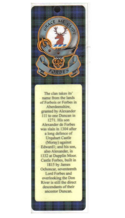 Image 1 of Forbes Clan Badge Clan Forbes Tartan Laminated Bookmark