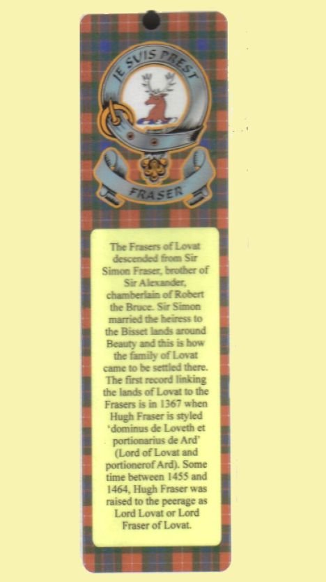 Image 0 of Fraser Clan Badge Clan Fraser Tartan Laminated Bookmarks Set of 2
