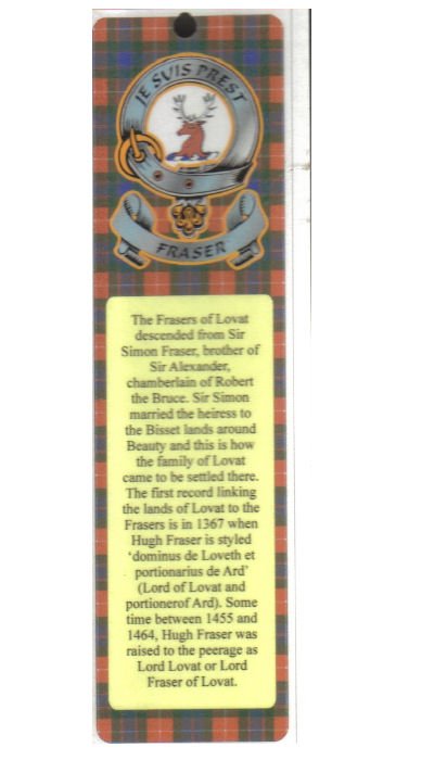 Image 1 of Fraser Clan Badge Clan Fraser Tartan Laminated Bookmark