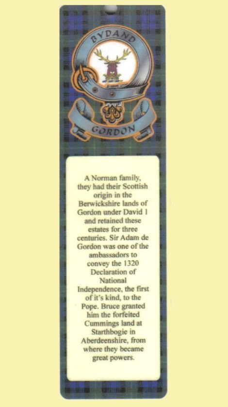 Image 0 of Gordon Clan Badge Clan Gordon Tartan Laminated Bookmarks Set of 2