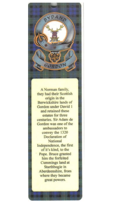 Image 1 of Gordon Clan Badge Clan Gordon Tartan Laminated Bookmarks Set of 2