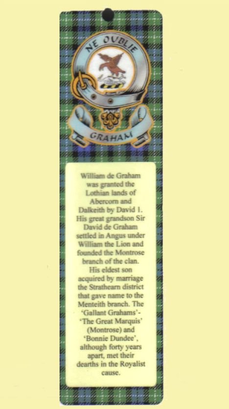 Image 0 of Graham Clan Badge Clan Graham Tartan Laminated Bookmark