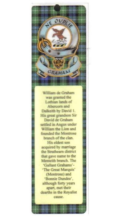 Image 1 of Graham Clan Badge Clan Graham Tartan Laminated Bookmarks Set of 2