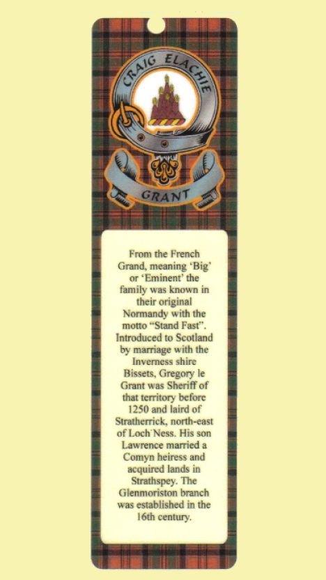 Image 0 of Grant Clan Badge Clan Grant Tartan Laminated Bookmarks Set of 2