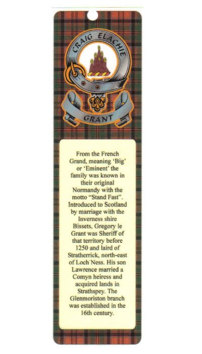 Image 1 of Grant Clan Badge Clan Grant Tartan Laminated Bookmark