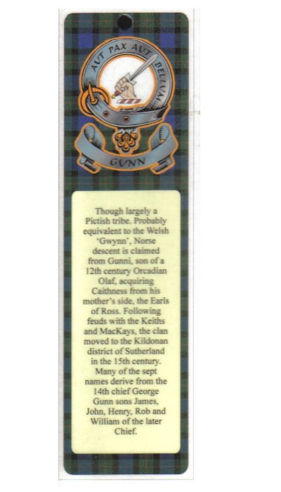 Image 1 of Gunn Clan Badge Clan Gunn Tartan Laminated Bookmarks Set of 2
