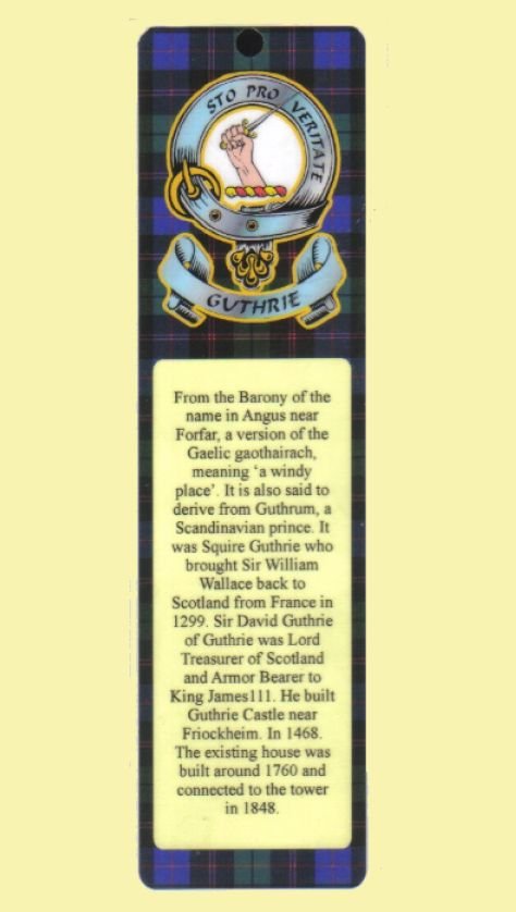 Image 0 of Guthrie Clan Badge Clan Guthrie Tartan Laminated Bookmark