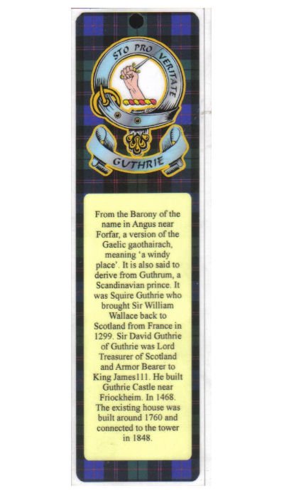 Image 1 of Guthrie Clan Badge Clan Guthrie Tartan Laminated Bookmark