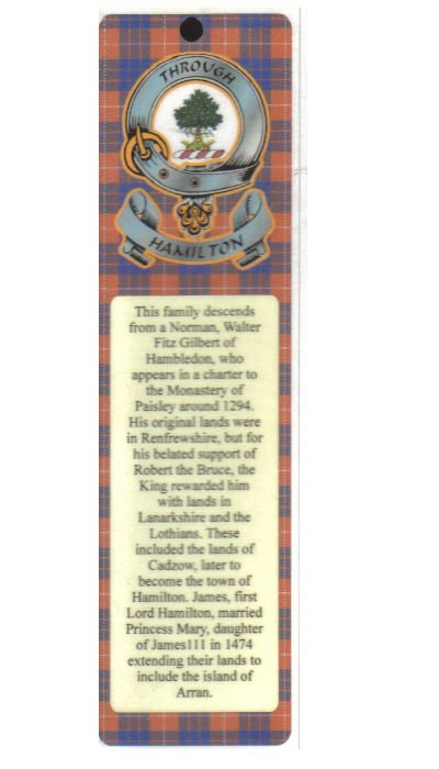 Image 1 of Hamilton Clan Badge Clan Hamilton Tartan Laminated Bookmark