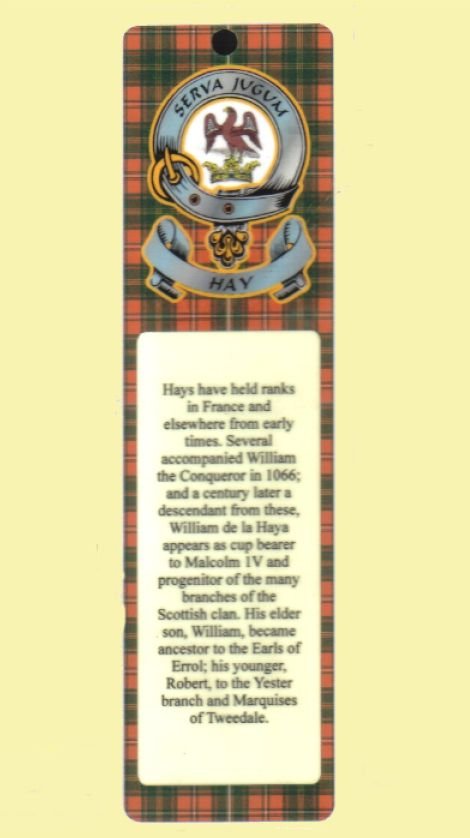 Image 0 of Hay Clan Badge Clan Hay Tartan Laminated Bookmark
