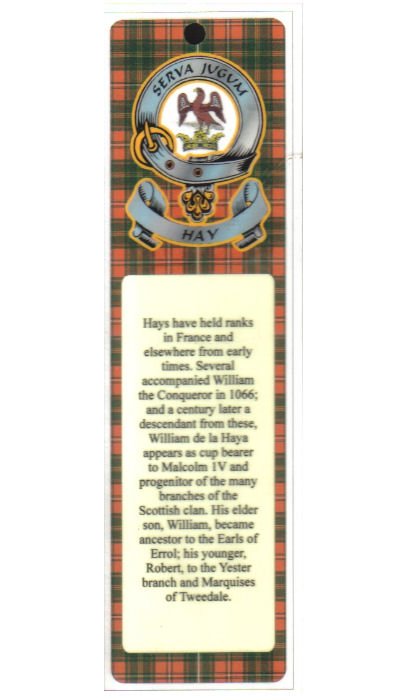 Image 1 of Hay Clan Badge Clan Hay Tartan Laminated Bookmark