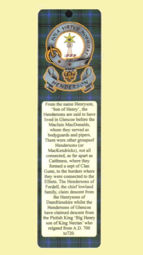 Image 0 of Henderson Clan Badge Clan Henderson Tartan Laminated Bookmarks Set of 2