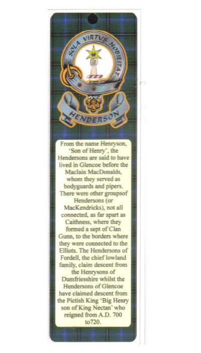 Image 1 of Henderson Clan Badge Clan Henderson Tartan Laminated Bookmarks Set of 2