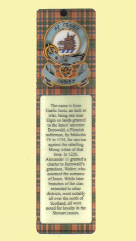 Image 0 of Innes Clan Badge Clan Innes Tartan Laminated Bookmark