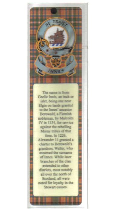Image 1 of Innes Clan Badge Clan Innes Tartan Laminated Bookmarks Set of 2