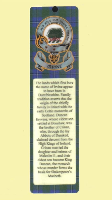 Image 0 of Irvine Clan Badge Clan Irvine Tartan Laminated Bookmark