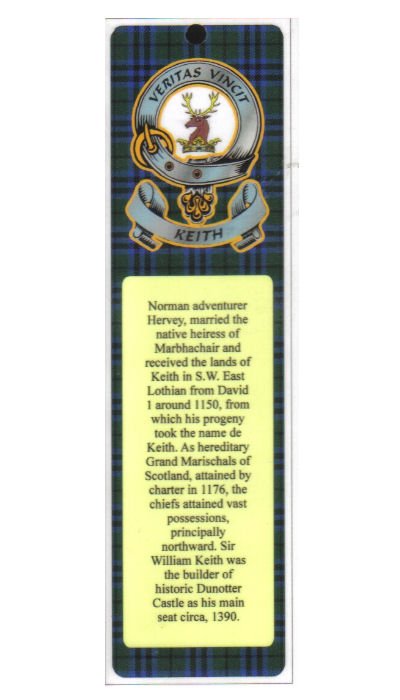 Image 1 of Keith Clan Badge Clan Keith Tartan Laminated Bookmark