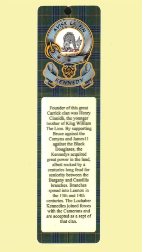 Image 0 of Kennedy Clan Badge Clan Kennedy Tartan Laminated Bookmark