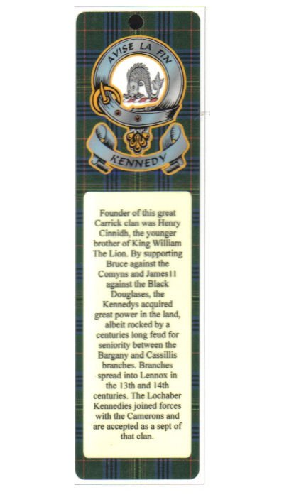 Image 1 of Kennedy Clan Badge Clan Kennedy Tartan Laminated Bookmark