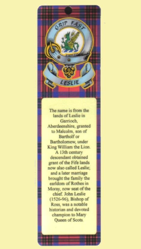 Image 0 of Leslie Clan Badge Clan Leslie Tartan Laminated Bookmark